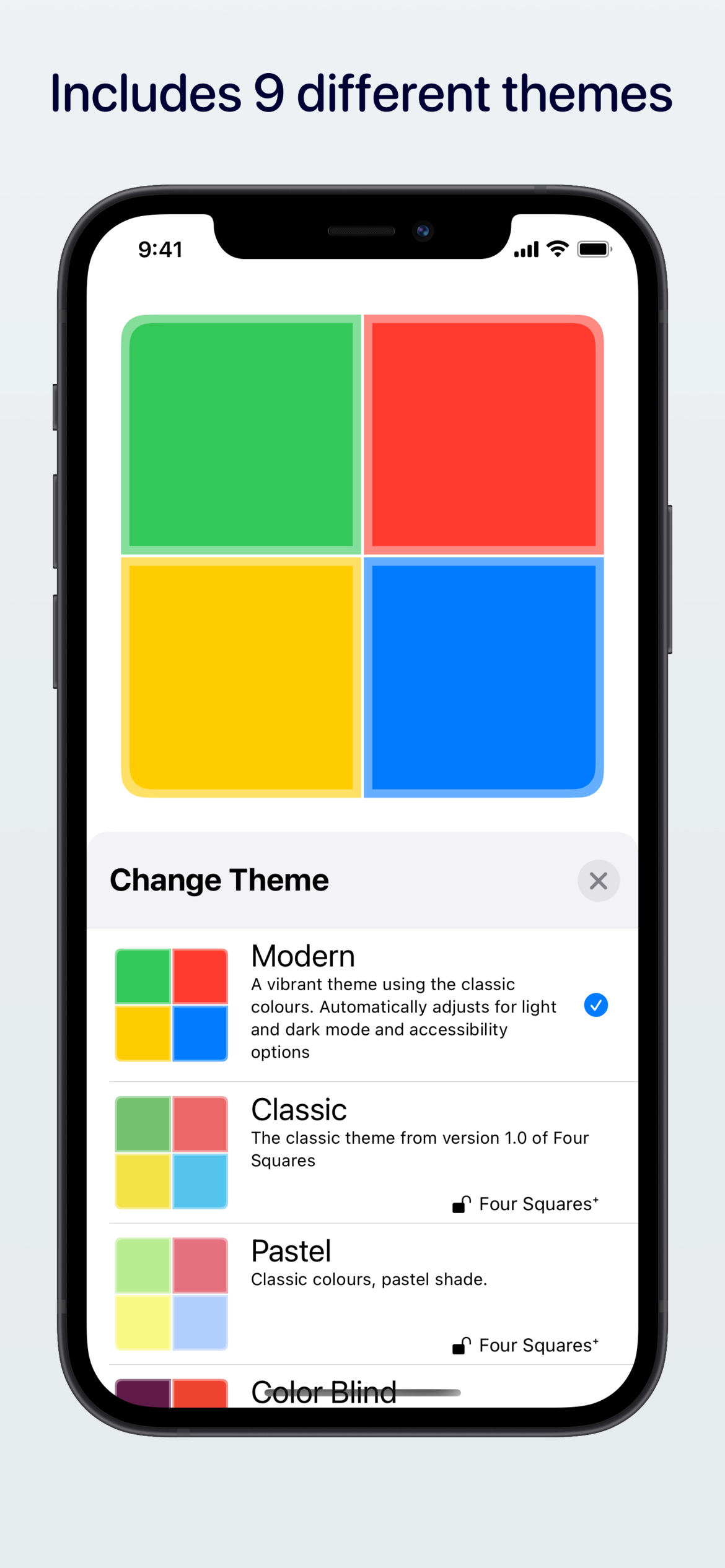 Four Squares iOS App Themes Screenshot